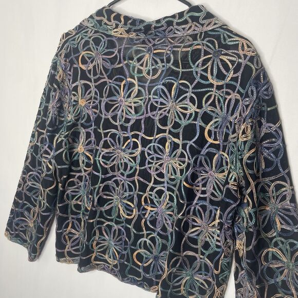 Y2K Women Full Zip Jacket XL Embroidered Floral Design Art to Wear Grunge Retro - Picture 4 of 10